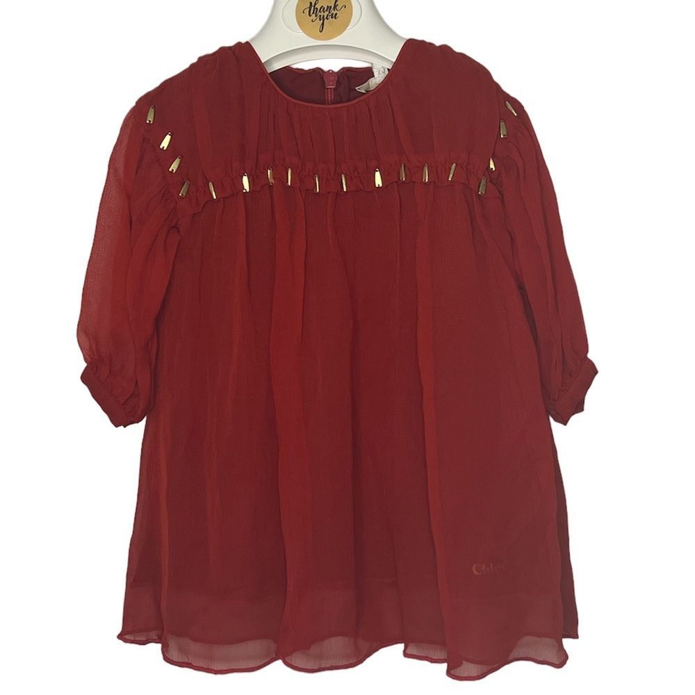 Chloé Red Dress with Goldtone Accents
